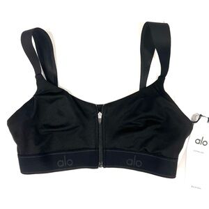 Alo Yoga Fast Zip Front Sports Bra (1) Pad Black Size Small NEW